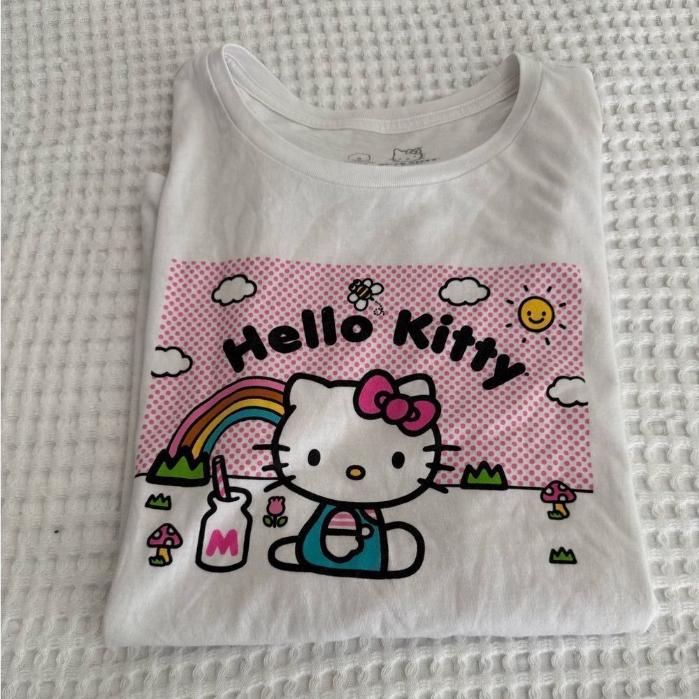 Hello Kitty White Tee with Pink and Blue Design